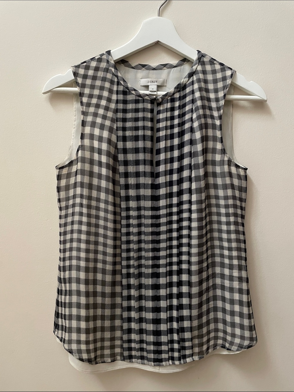 J. Crew Silk Black and White Gingham Sleeveless Key Hole Blouse